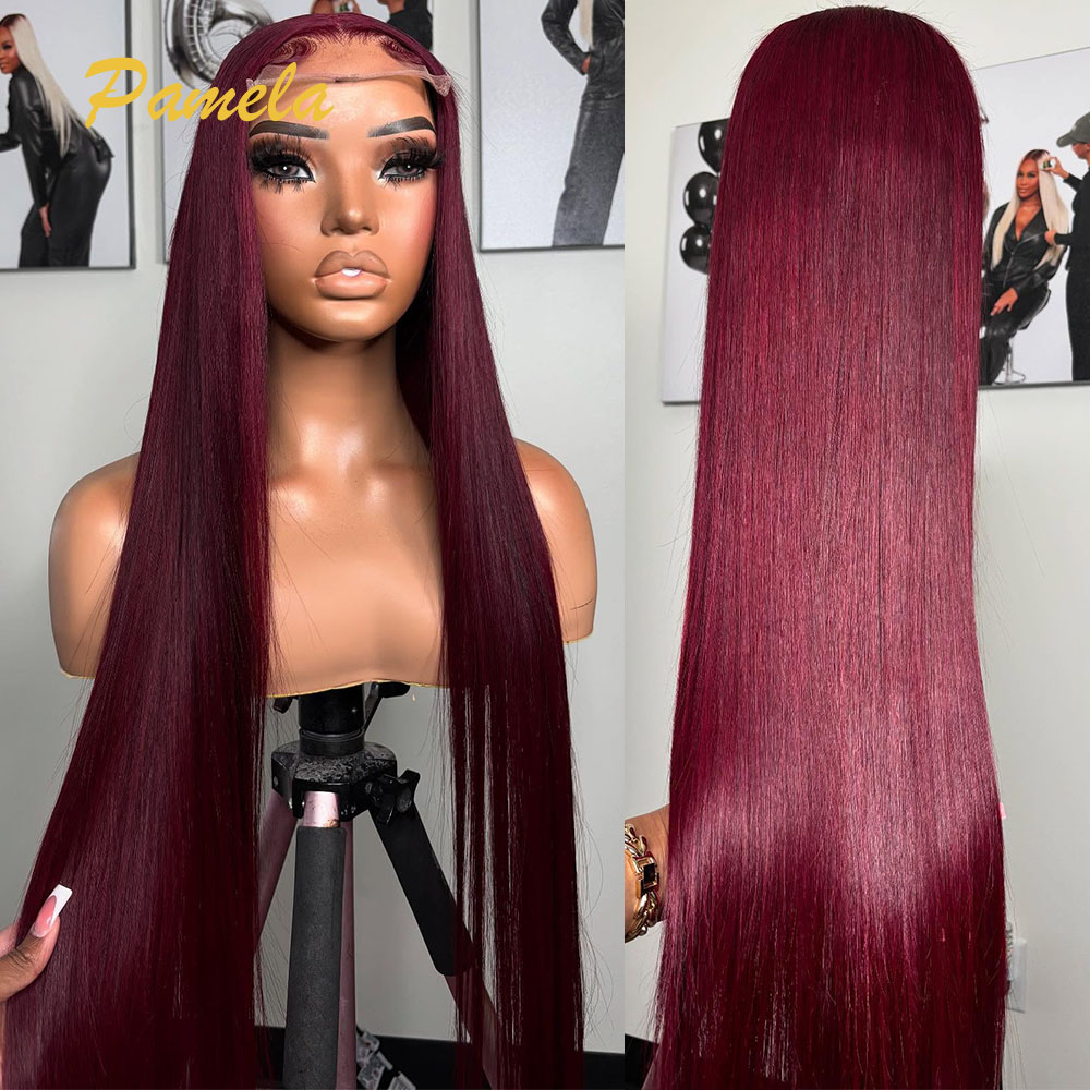 Lace Front Wigs - Super Double Drawn Burgundy Colored Glueless
