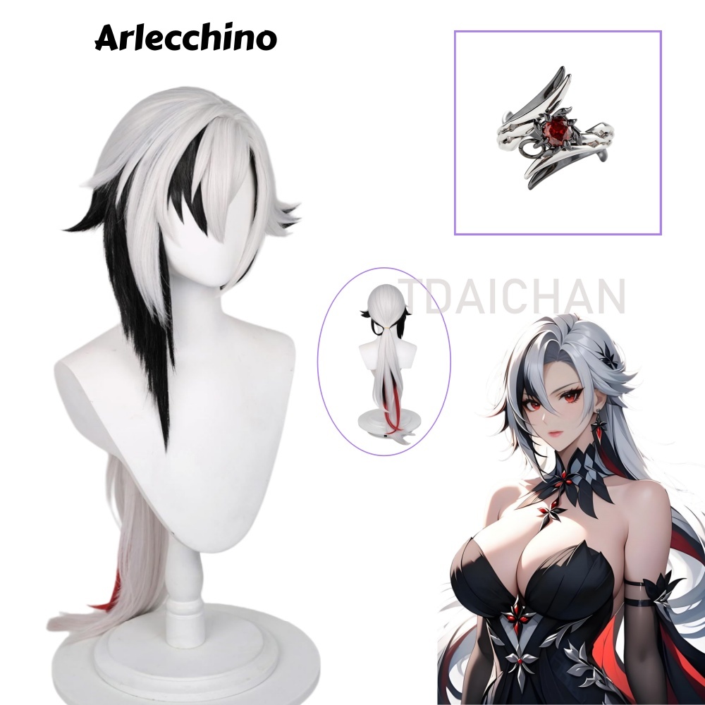 Synthetic Wigs - Genshin Impact Arlecchino Cosplay Wig Long