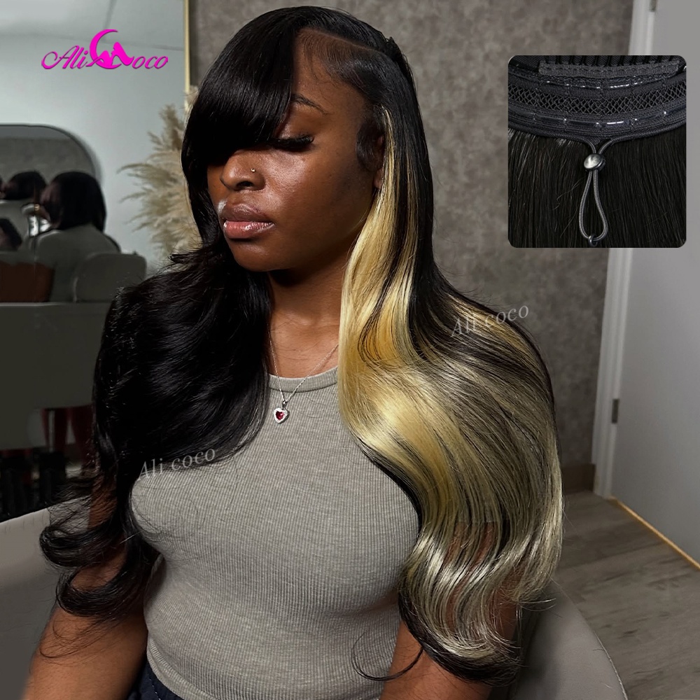 613 Blonde Body Wave Lace Front Wig - Natural Black with 613 Blonde Human