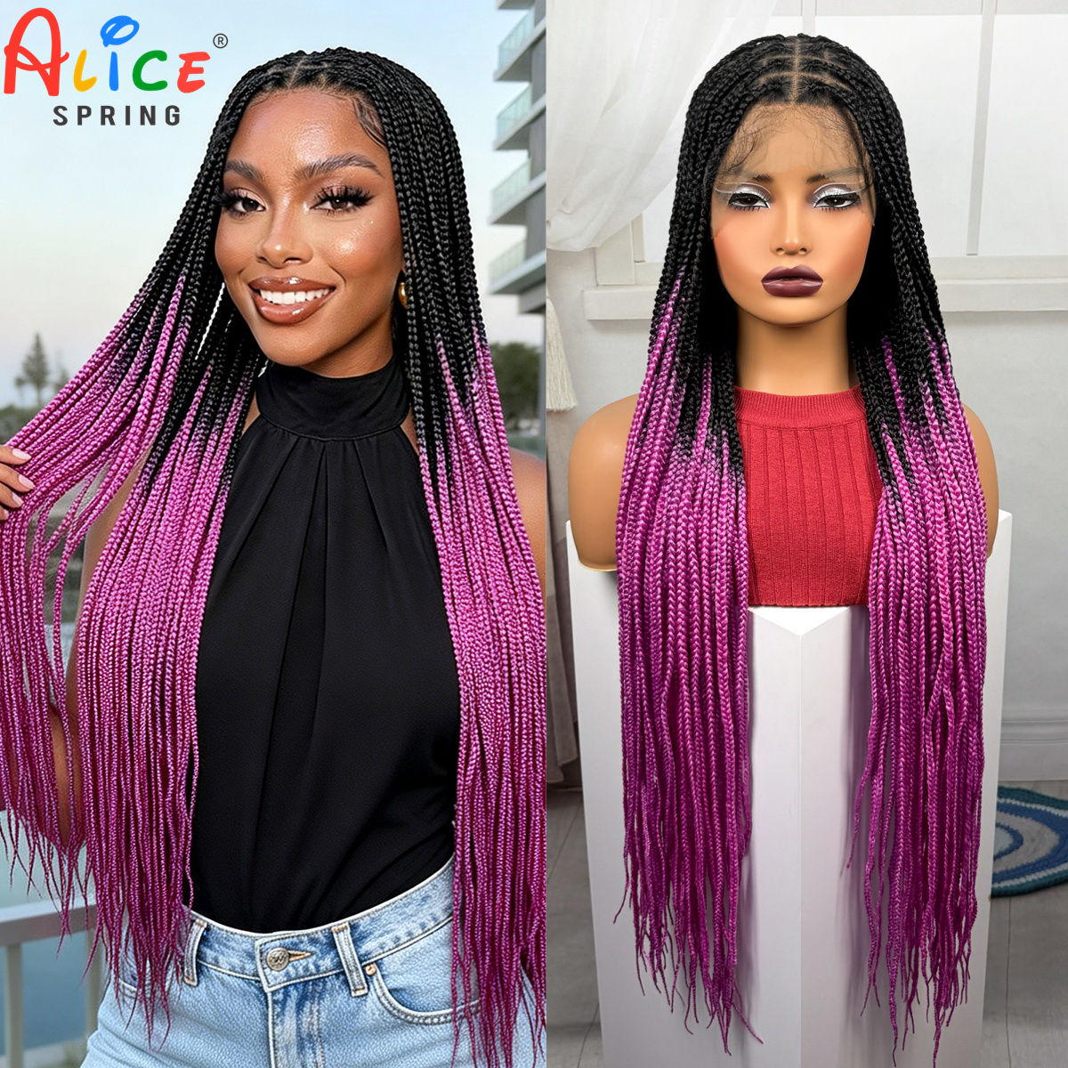 36inch Long Pink Color Box Bra - Synthetic Braided Wigs For Black Women 评论和价格