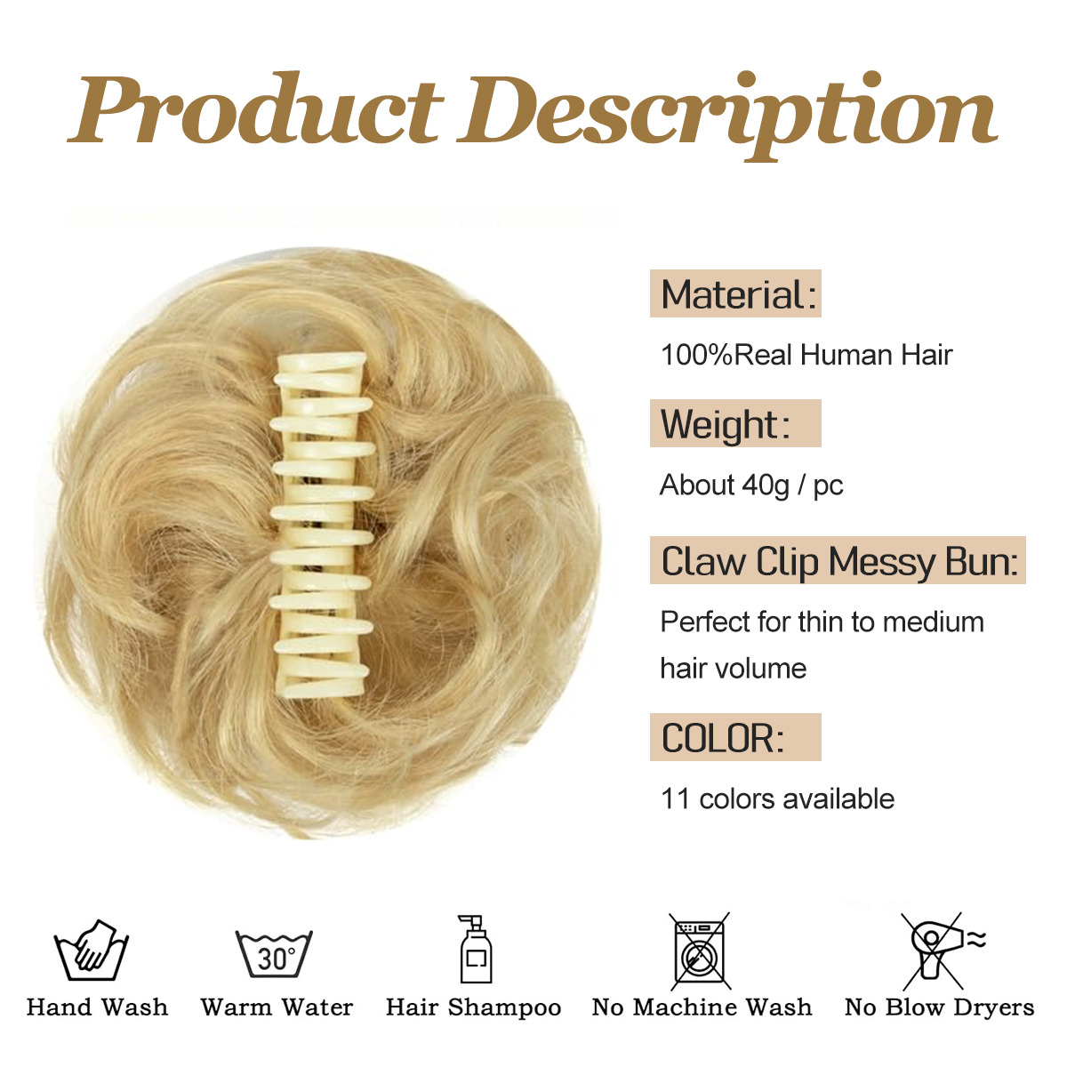 Messy Bun Hair Wavy Claw Clip  - Claw Clip Messy Bun Hair Piece 评论和价格