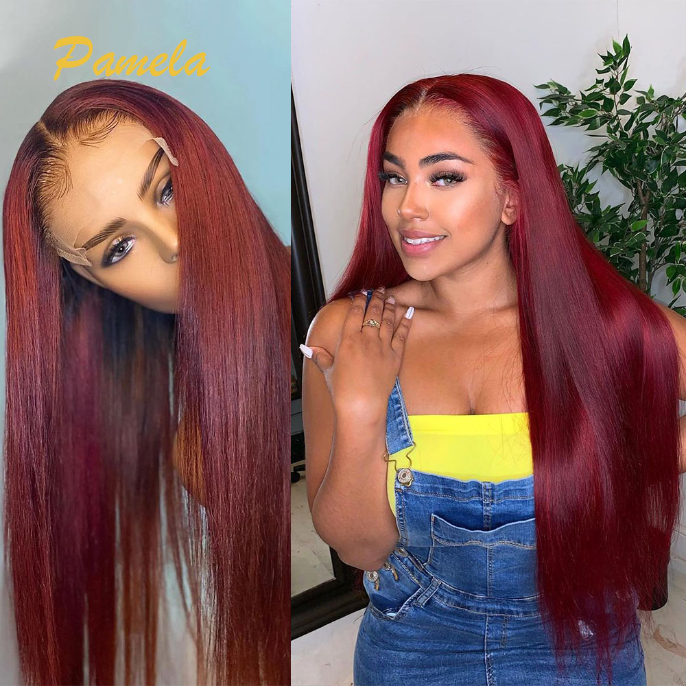 Super Double Drawn Burgundy Co - Lace Front Wigs 评论和价格