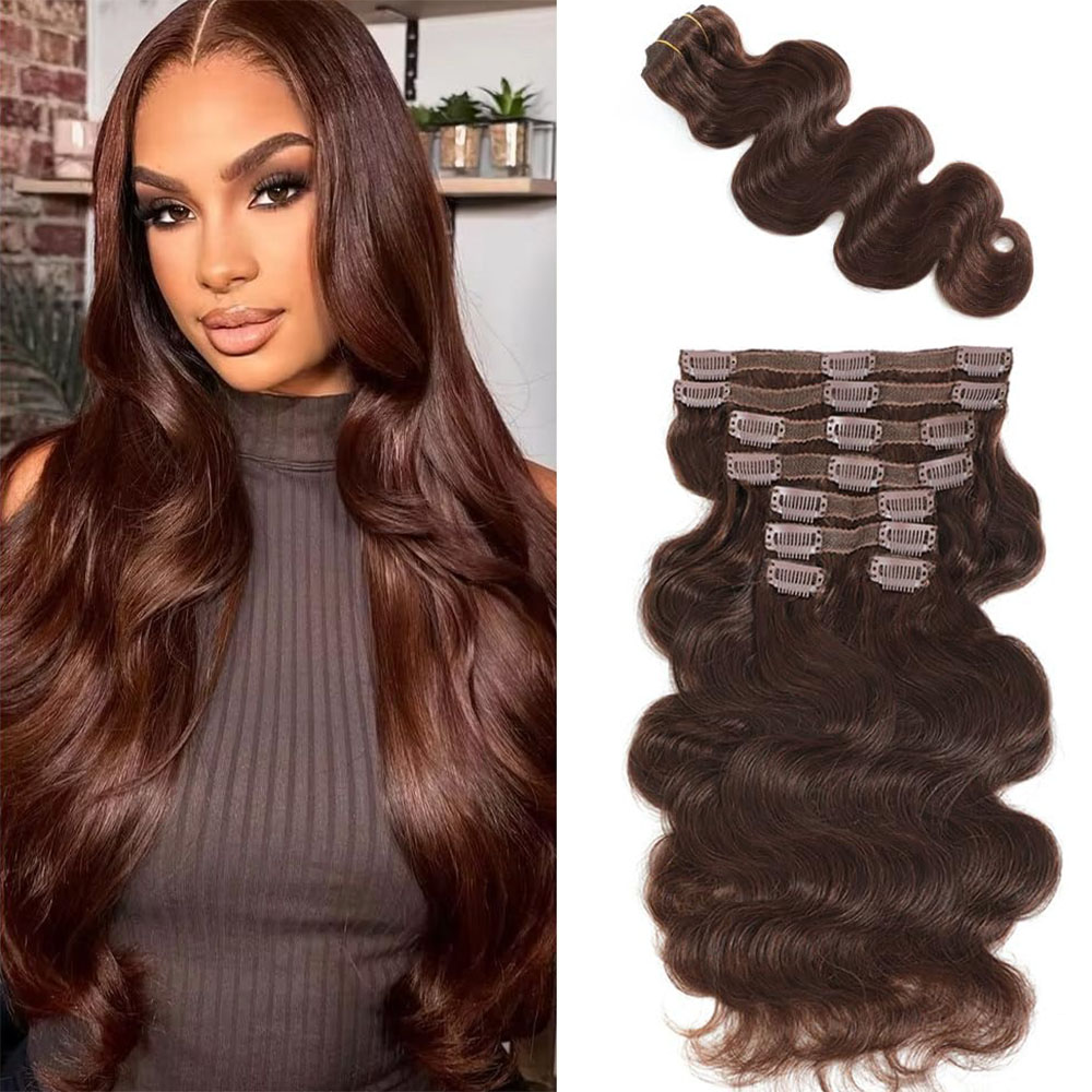 #4 Chocolate Brown Body Wave C - Seamless Clip In Hair Extensions Human Hair 评论和价格