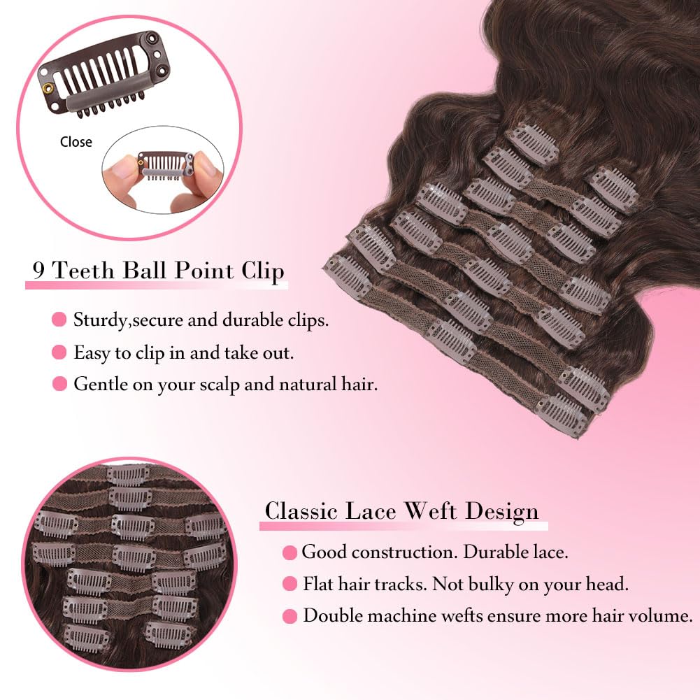 #4 Chocolate Brown Body Wave C - Seamless Clip In Hair Extensions Human Hair 评论和价格