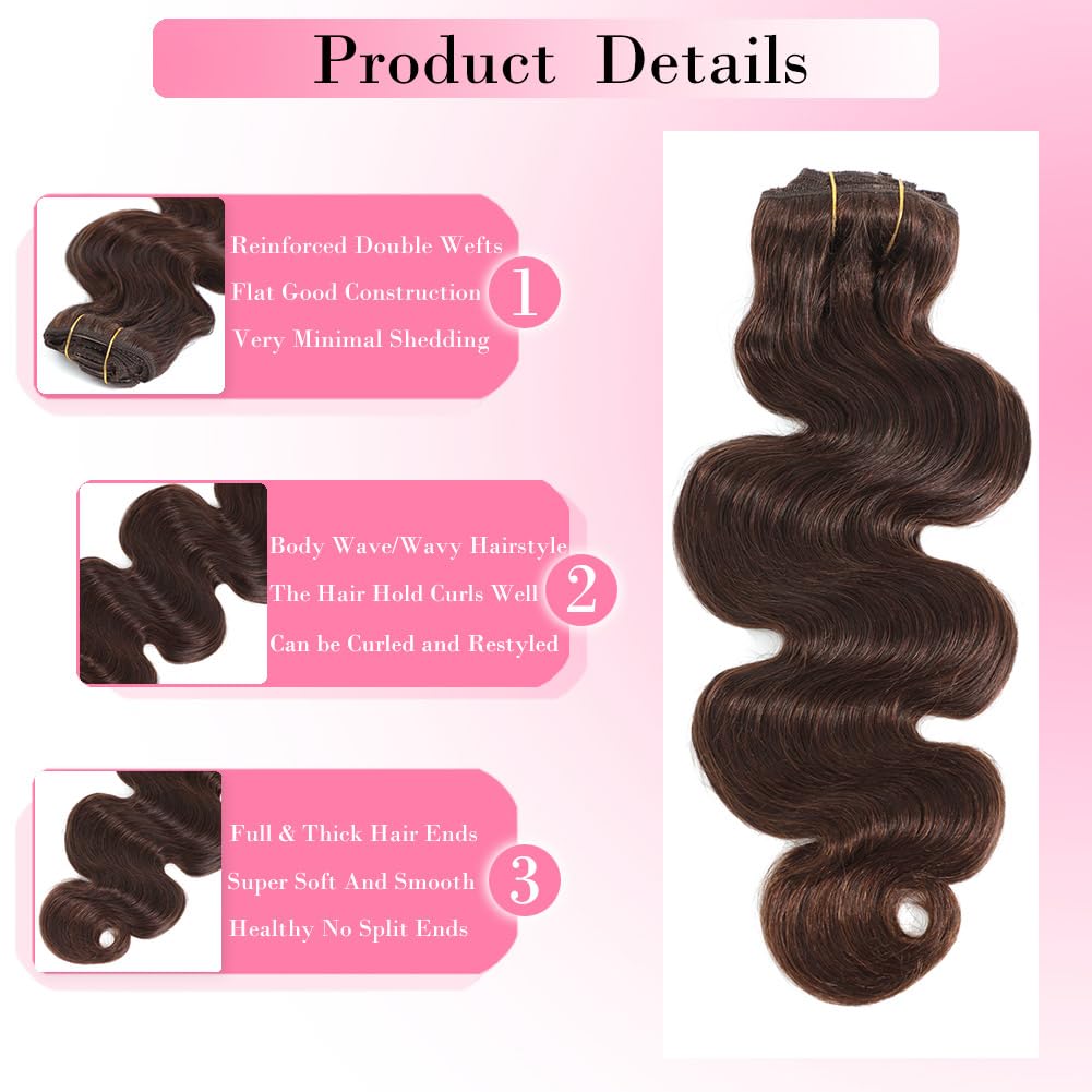 #4 Chocolate Brown Body Wave C - Seamless Clip In Hair Extensions Human Hair 评论和价格
