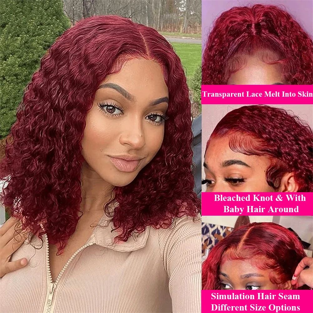 Burgundy 99J Deep Wave Short B - Glueless Wear And Go Human Hair Wig 评论和价格