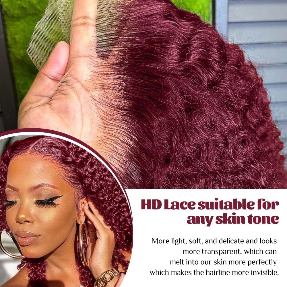 Burgundy 99J Deep Wave Short B - Glueless Wear And Go Human Hair Wig 评论和价格