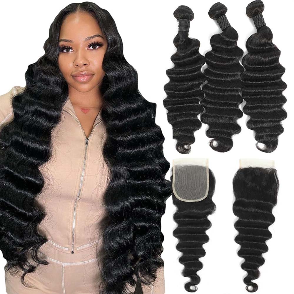 Raw Loose Deep Wave Human Hair - Deep Wave 3 Bundles With Closure 评论和价格