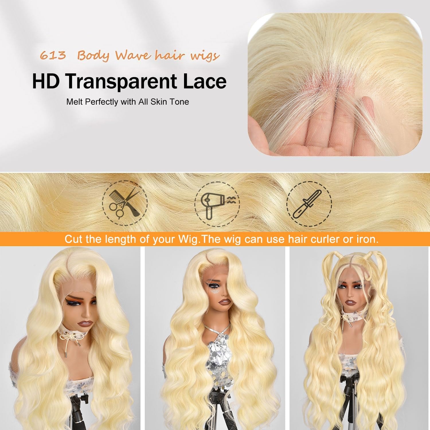 13x4 Lace Front Wig Human Hair - 613 Blonde Body Wave Lace Front Wig 评论和价格