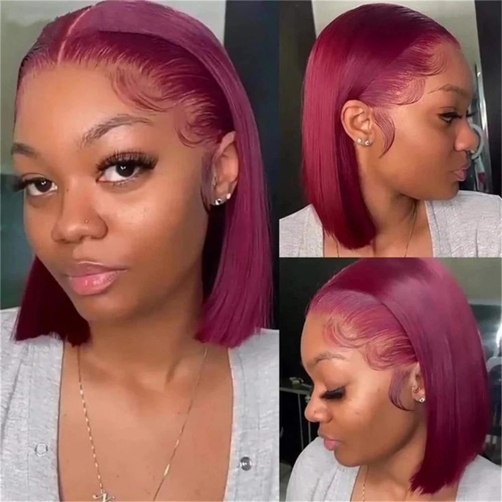 Short Bob Wig Human Hair Burgu - Pre Parted 13X4 Lace Front Bob Wig 评论和价格