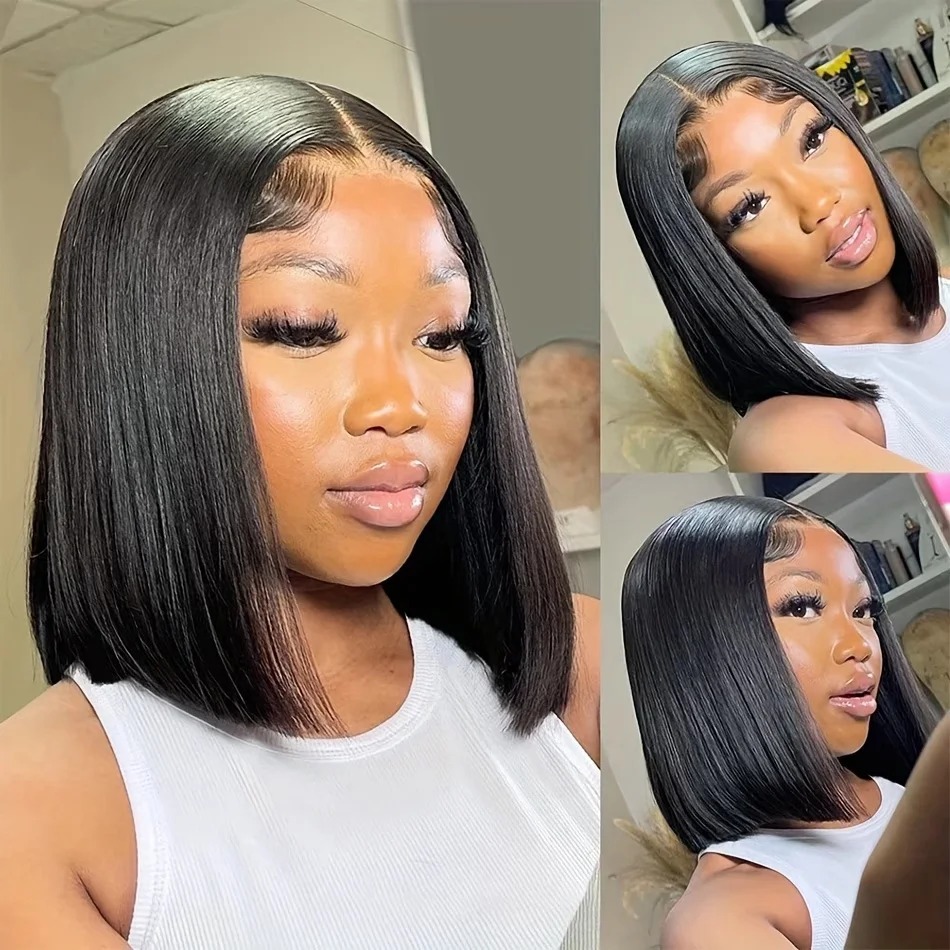 Bob Wig Human Hair Short Strai - Glueless Wear And Go Human Hair Wig 评论和价格