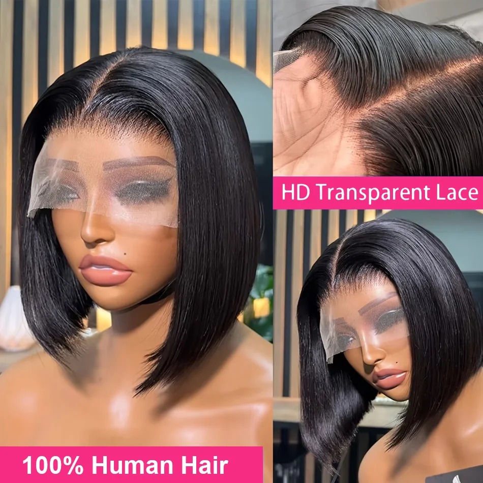Bob Wig Human Hair Short Strai - Glueless Wear And Go Human Hair Wig 评论和价格