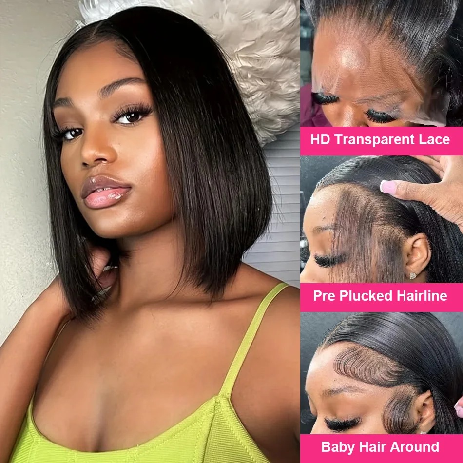 Bob Wig Human Hair Short Strai - Glueless Wear And Go Human Hair Wig 评论和价格