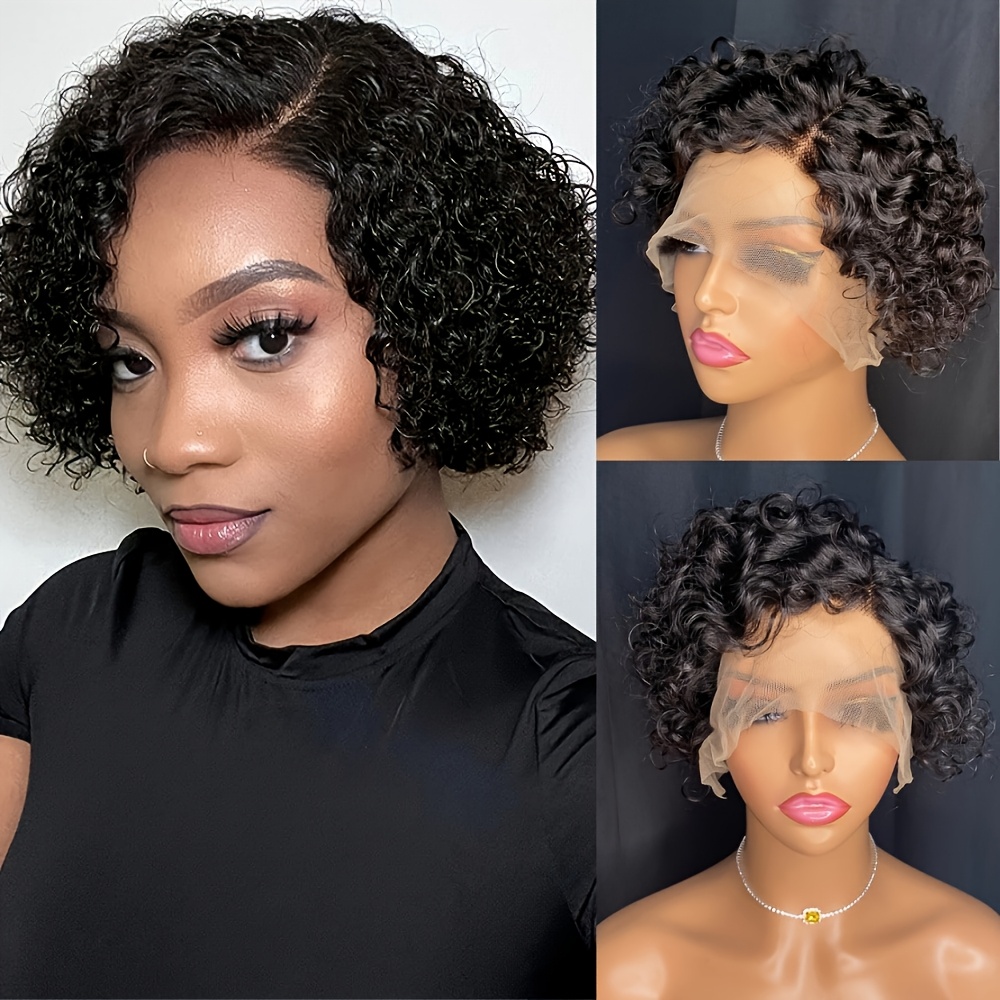 Short Curly 13x1 Lace Curly Pi - Glueless Wear And Go Human Hair Wig 评论和价格